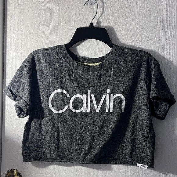 Calvin Klein Performance Short Sleeve Crop Gray T-Shirt - Picture 5 of 5